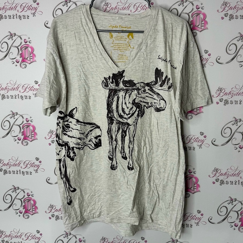 Salgado fenwick tshirt moose 🫎 cottage Casual Gray Short Sleeve Tee Shirt